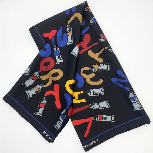 Louis Vuitton 33” Silk Scarf Paint Pattern Black W/Box LV Paint Tube Scarf - Picture 6 of 16